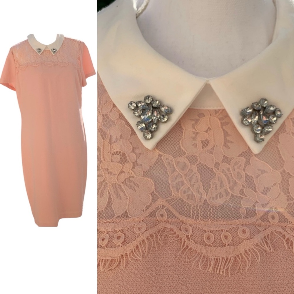 Karl Lagerfeld Pink Lace Mini Dress with Jeweled Collar